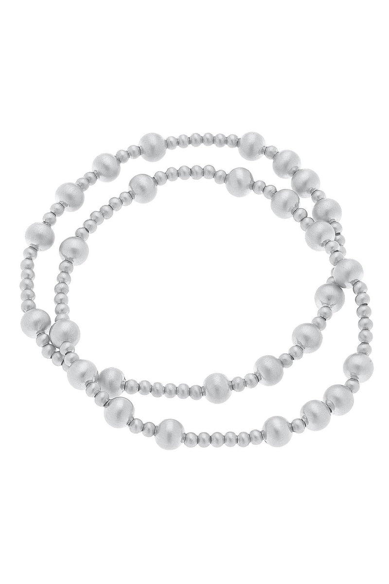 Shelby Ball Bead Stretch Bracelets (Set of 2): Satin Silver