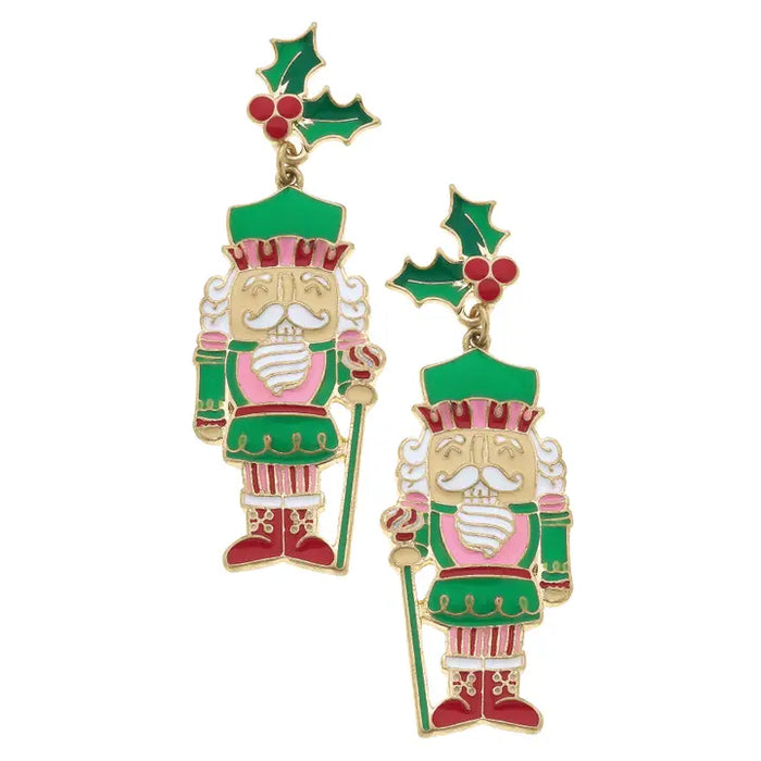 Mistletoe Enamel Nutcracker Earrings