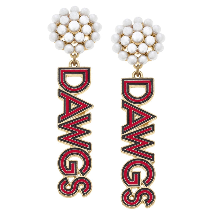 Georgia Bulldogs Pearl Cluster Outline Enamel Drop Earrings