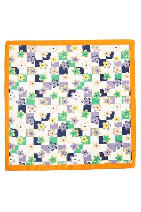 Checkered Floral Print Bandana: Beige