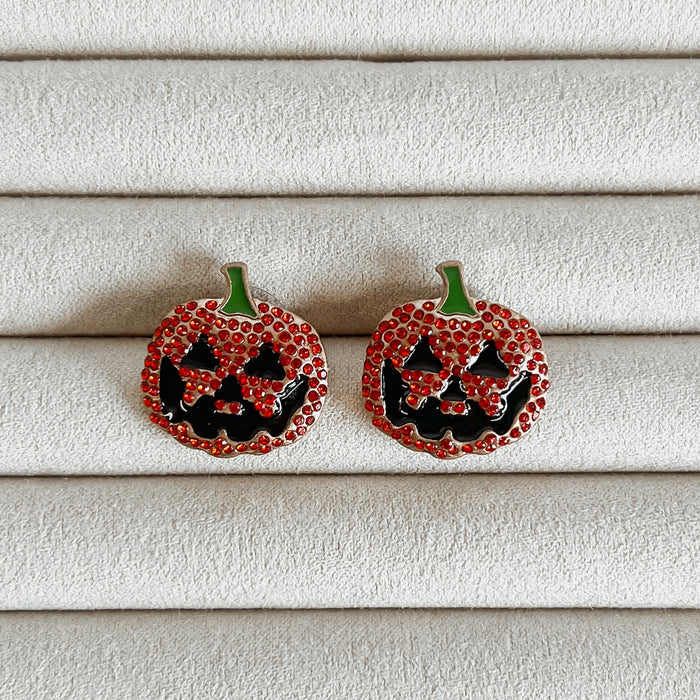 Halloween Pave Jack-O'-Lantern Stud Earrings