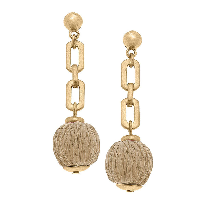 St. Barts Raffia Chain Link Earrings: Natural