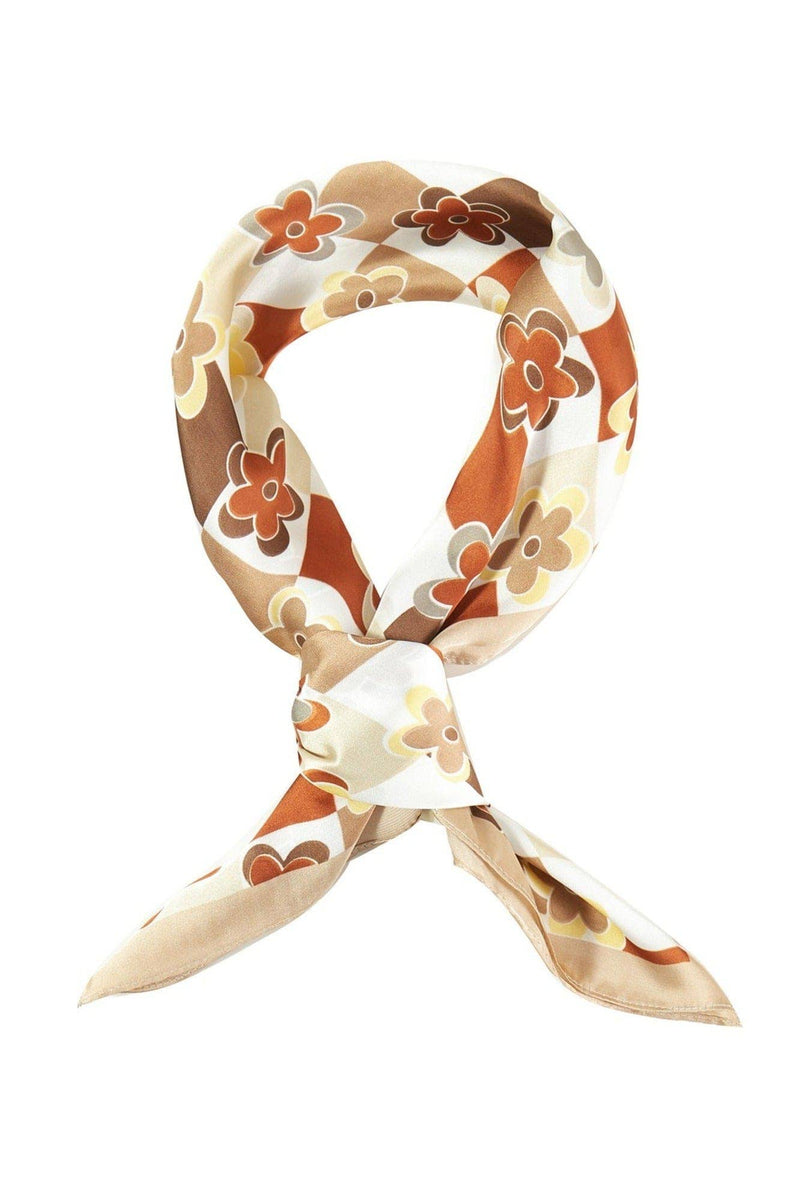 Checkered Floral Print Bandana: Beige