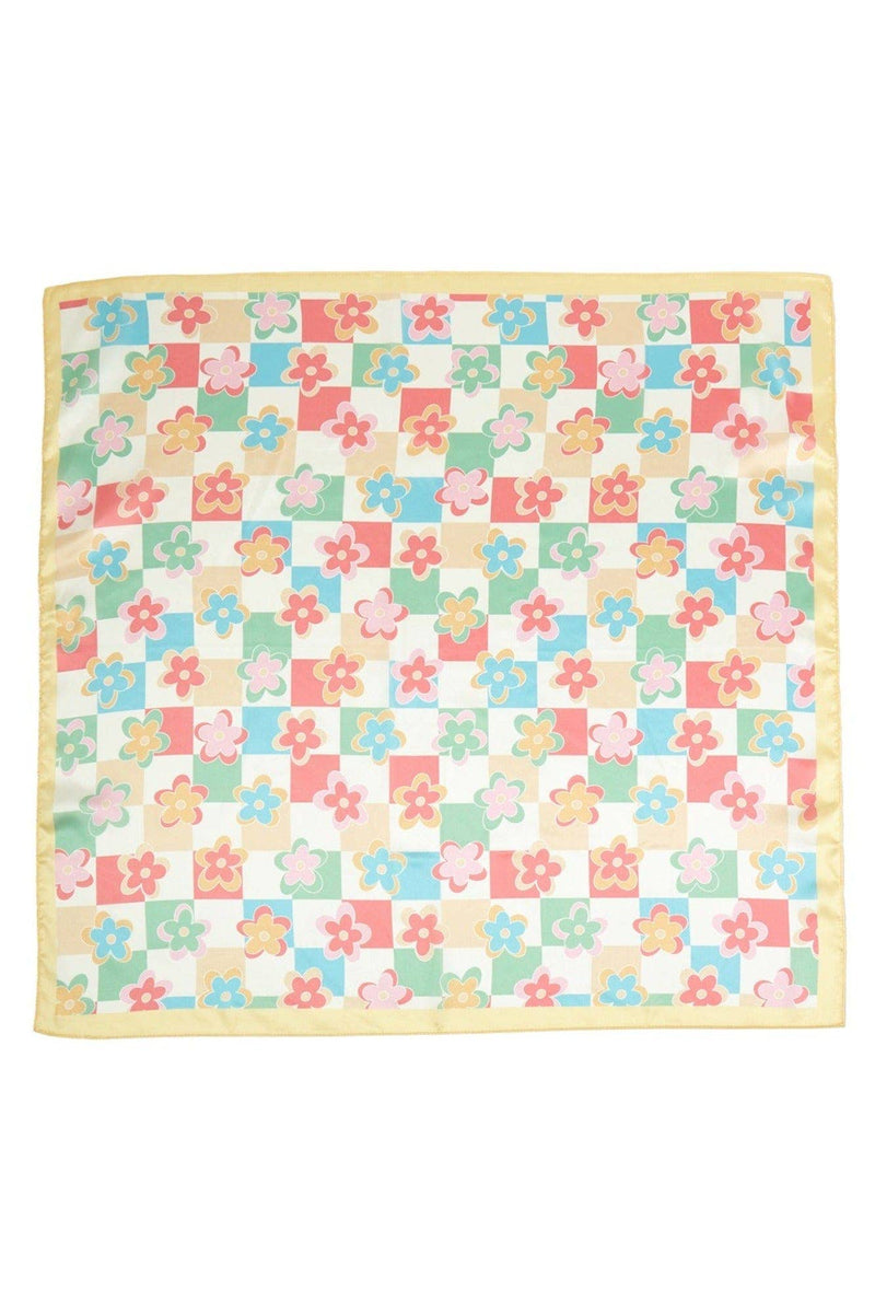 Checkered Floral Print Bandana: Orange