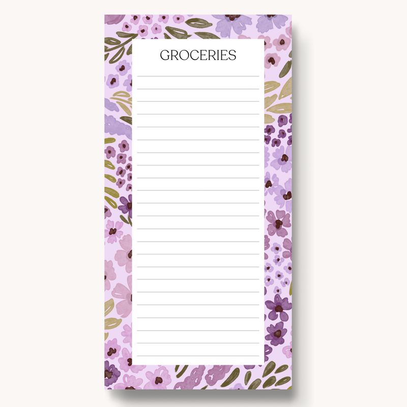 Lilac Floral Magnetic Grocery List Notepad, 8x4"