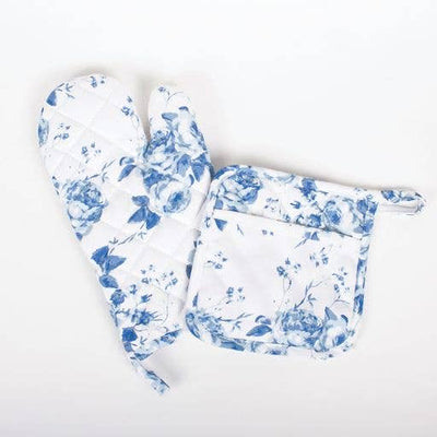 Blue Rose Oven Mitt Set