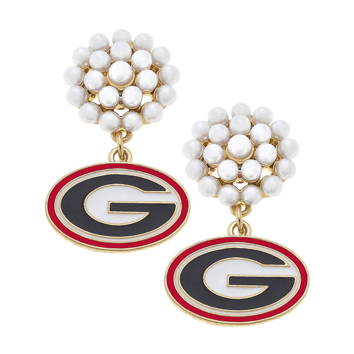 Georgia Bulldogs Pearl Cluster Enamel Drop Earrings in Black