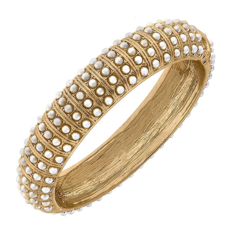 Jackie Pearl-Studded Statement Hinge Bangle in Ivory