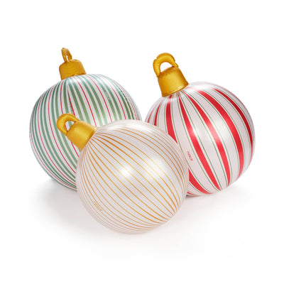 Vintage Stripe Light Up Christmas Ornament Holiday Balls - 3 Pack