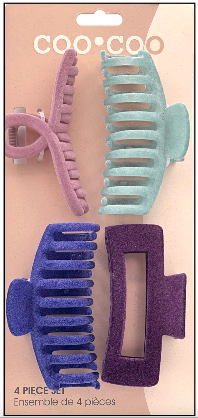 4 PC Assorted Velour Claw&