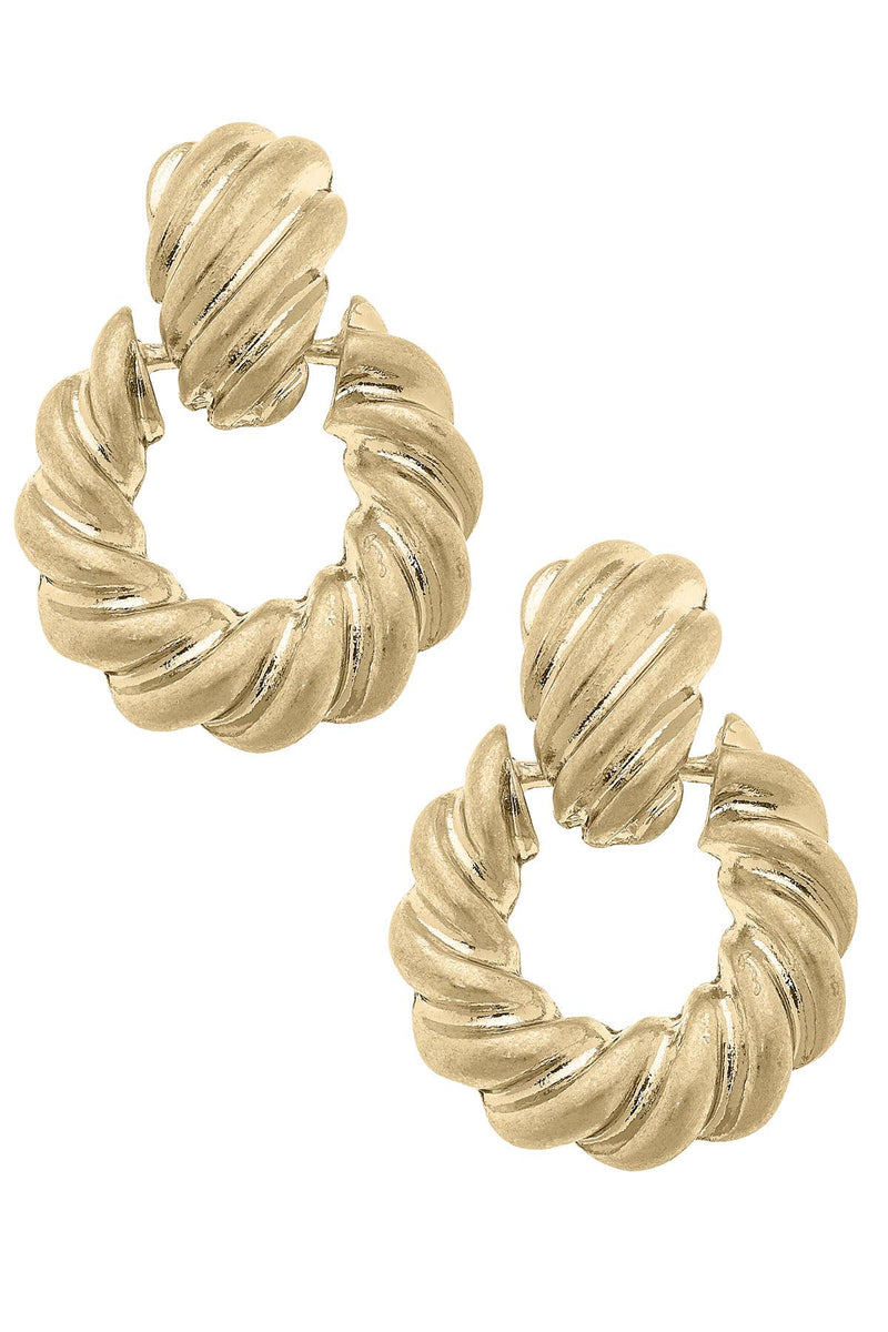 Amber Twisted Knot Statement Earrings in Worn Gold