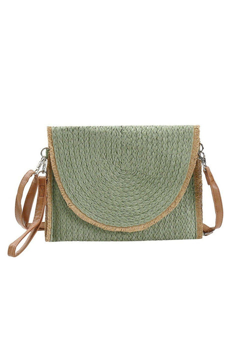 Frayed Trim Straw Crossbody/Clutch: Rust