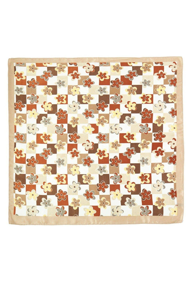 Checkered Floral Print Bandana: Beige