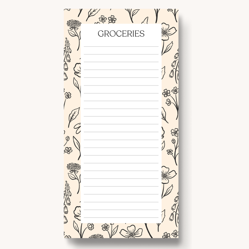 Pressed Floral Magnetic Grocery List Notepad, 8x4"