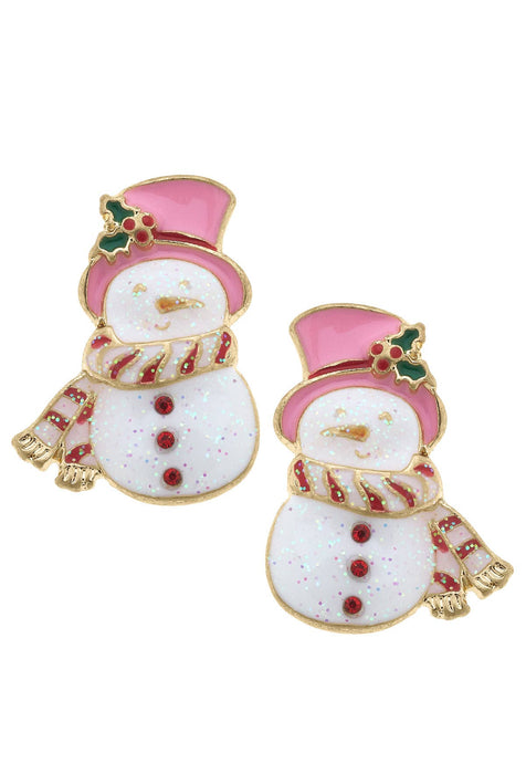 Mrs. Frosty Enamel Snowman Stud Earrings in White