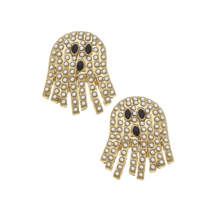 Pearl Studded Halloween Ghost Enamel Stud Earrings