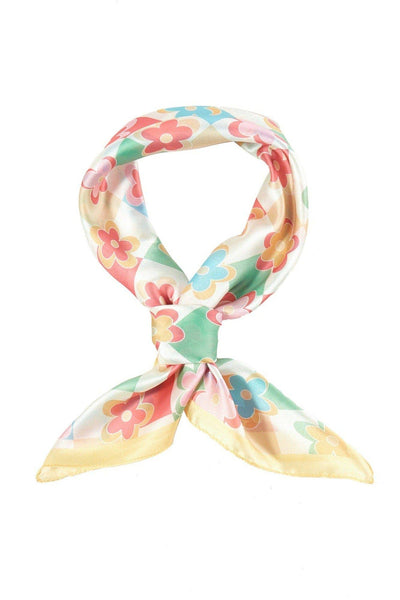 Checkered Floral Print Bandana: Beige