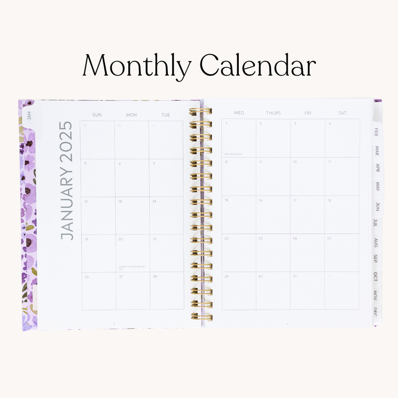 Black Floral 2025 Yearly Planner: 7x9