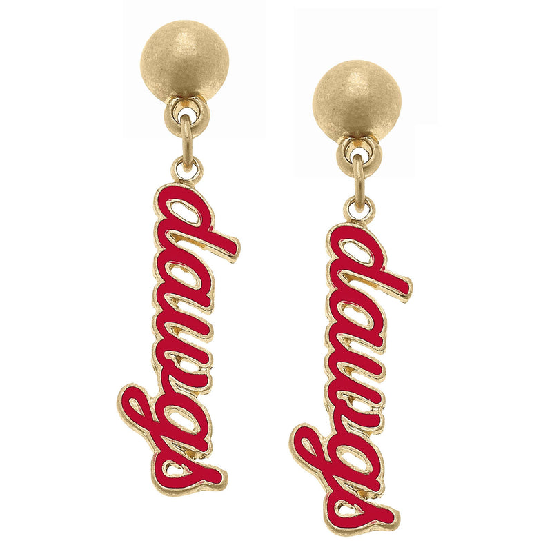 Georgia Bulldogs Enamel Script Earrings in Red