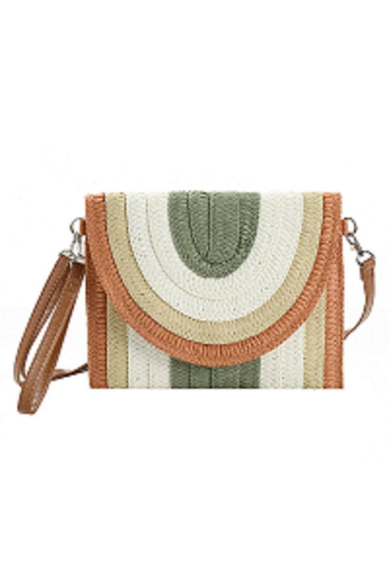 Ayla Multi Colored Striped Straw Crossbody/Clutch: Mauve