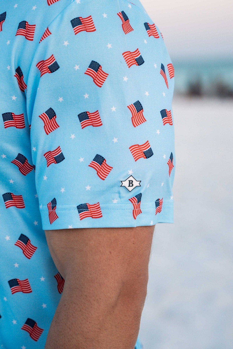 Waving USA Flag- Performance Polo