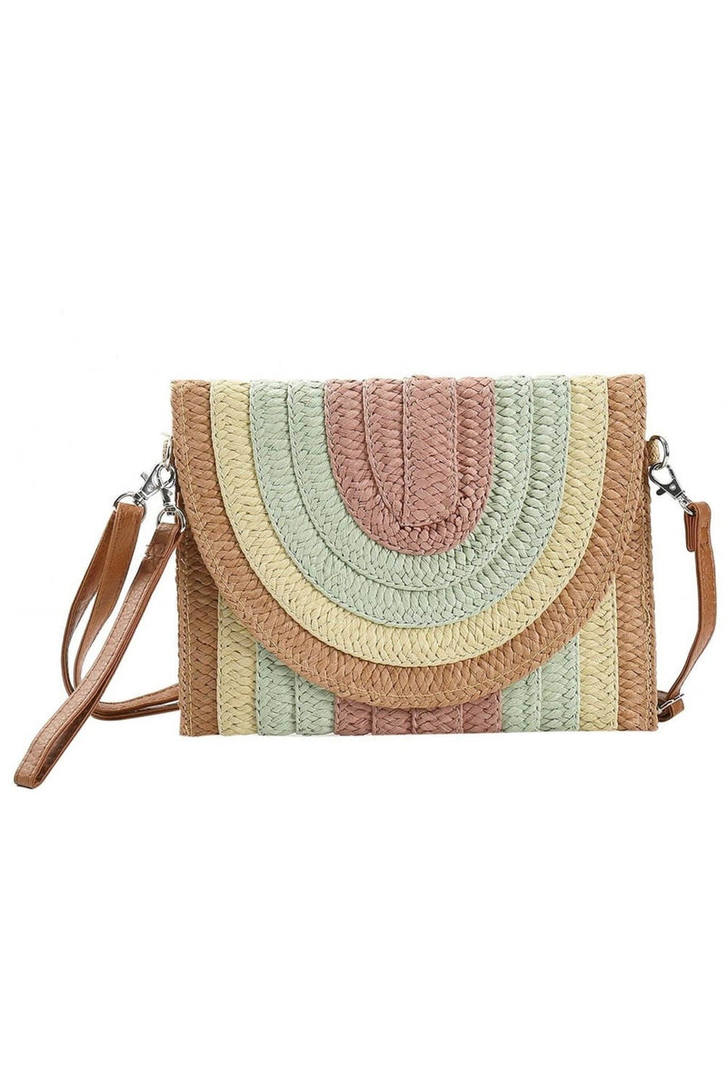 Ayla Multi Colored Striped Straw Crossbody/Clutch: Mauve