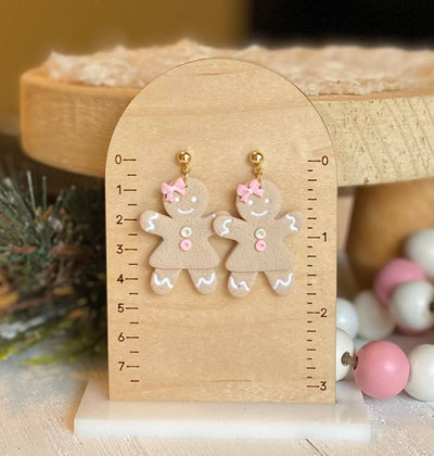 Pink Gingerbread Holiday Earrings