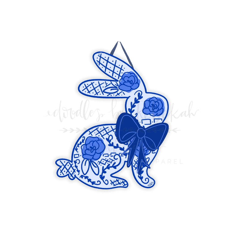 Blue Bunny Bow Doorhanger