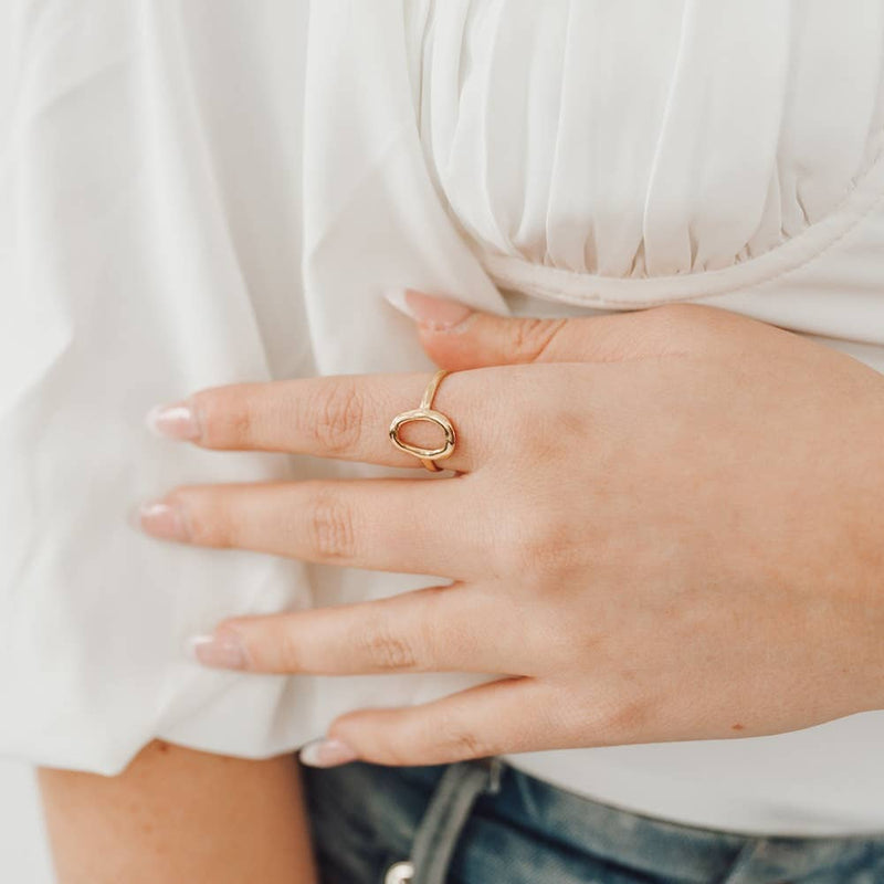 Irregular Oval Adjustable Gold Ring *WATERPROOF*