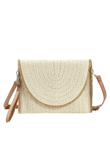 Frayed Trim Straw Crossbody/Clutch: Rust