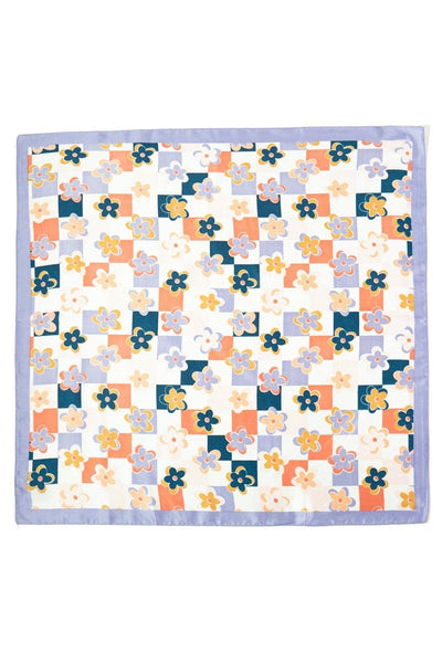 Checkered Floral Print Bandana: Beige