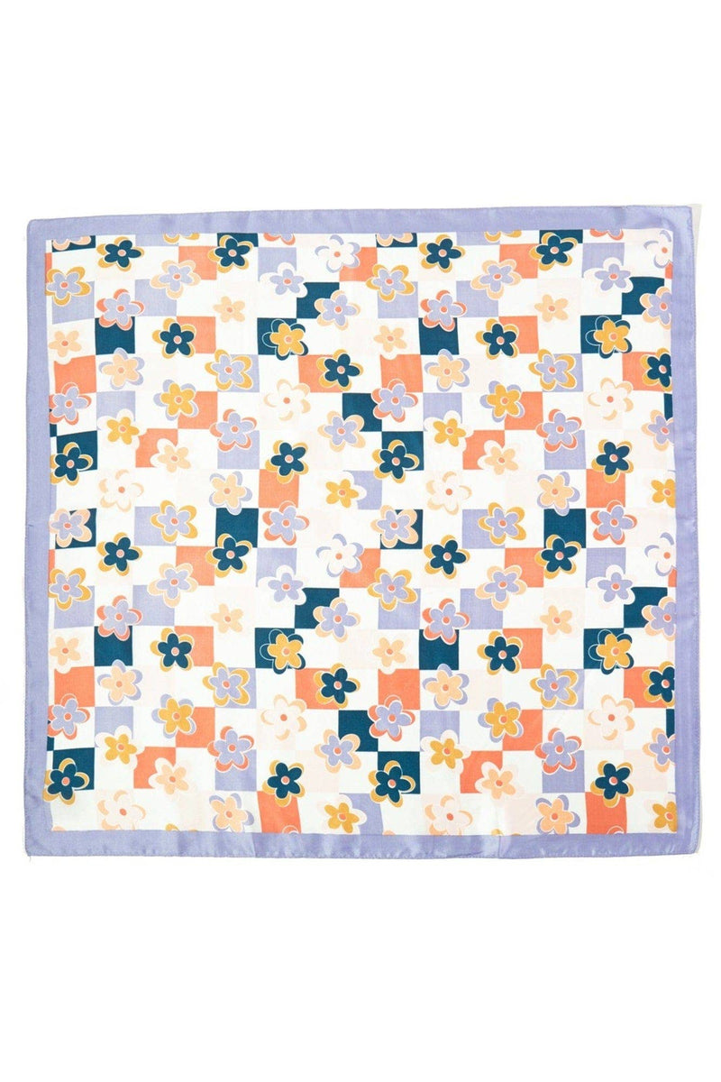 Checkered Floral Print Bandana: Beige