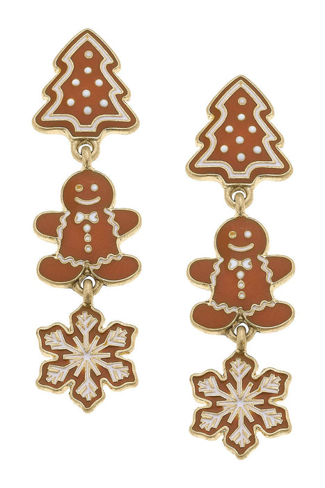 Gingerbread Village Enamel Earrings in Brown