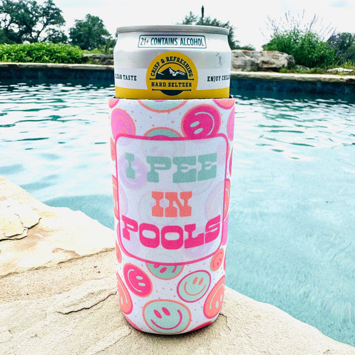 I Pee in Pools Slim Can Cooler, Summer Gifts, Pool