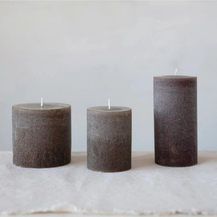 Pleated Pillar Candle - Leather Color