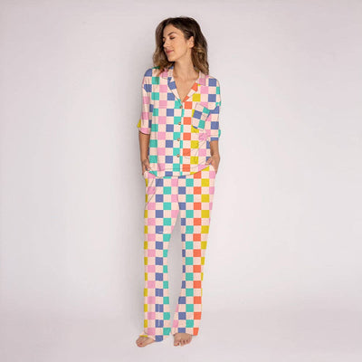 Multicolor Checkered Women's Loungewear Pants Set