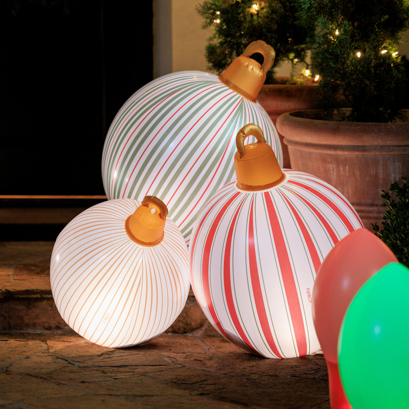 Vintage Stripe Light Up Christmas Ornament Holiday Balls - 3 Pack