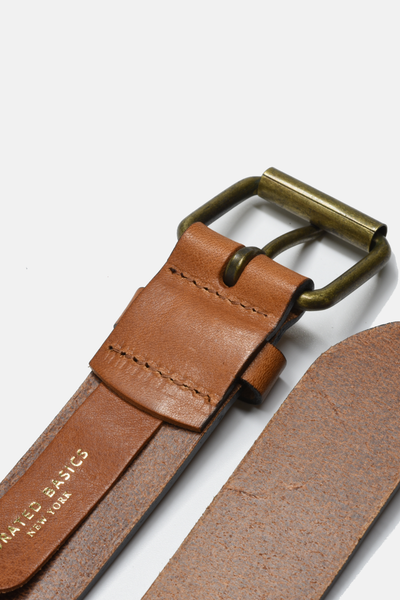 Tan Leather with Brass Buckle Belt: Medium