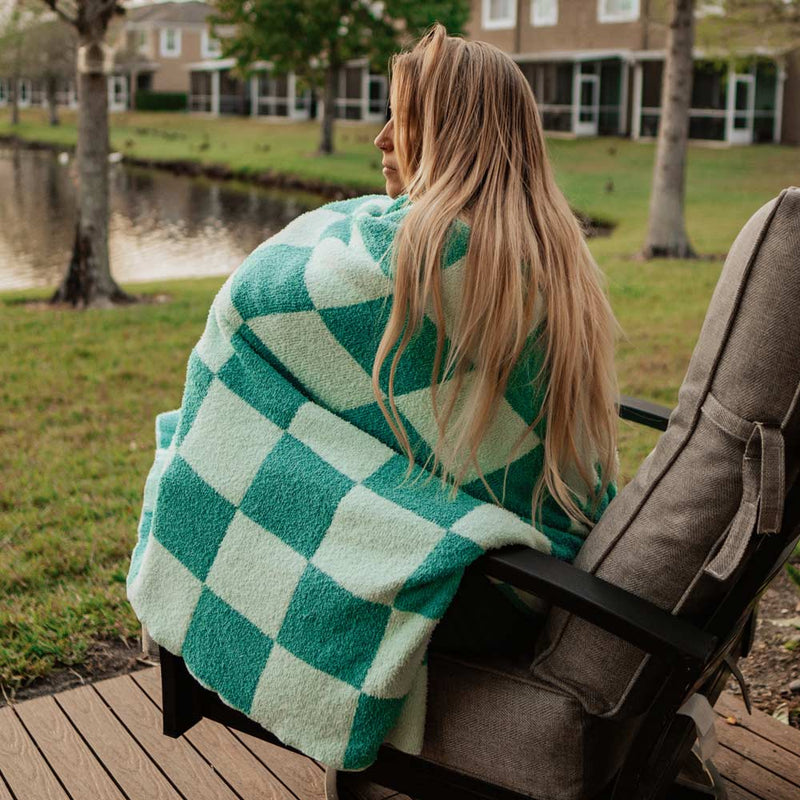 Teal Checkered Cute Throw Blanket