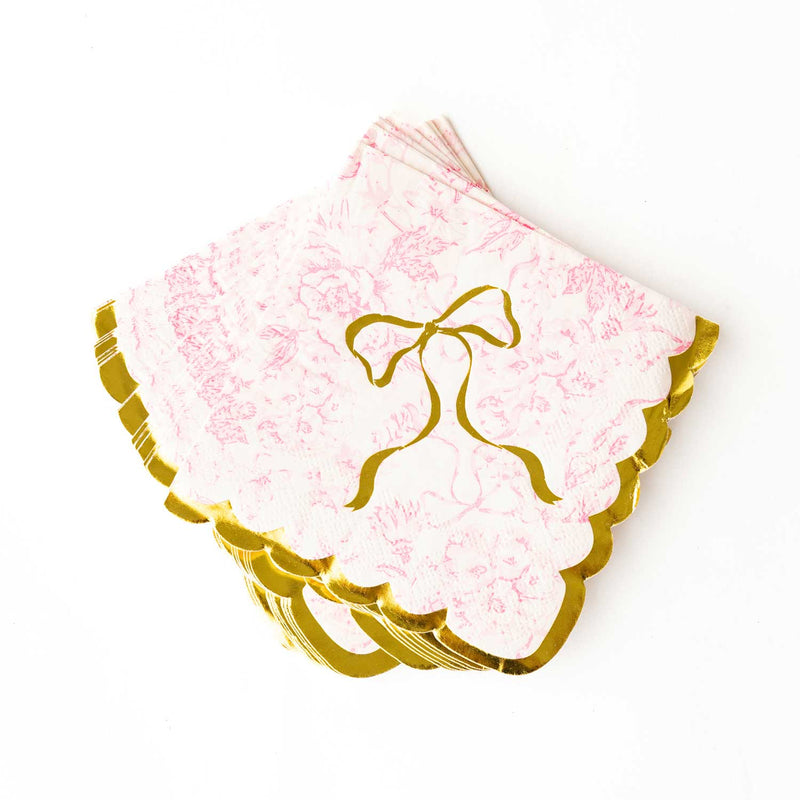 Pink Bow Toile Paper Beverage Napkin Packs