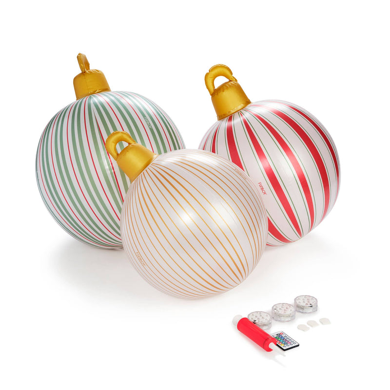 Vintage Stripe Light Up Christmas Ornament Holiday Balls - 3 Pack