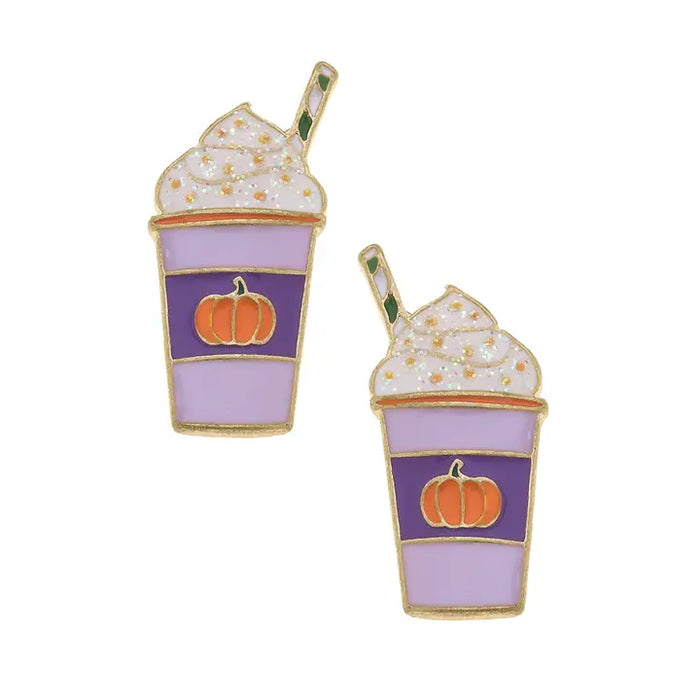 Enamel Pumpkin Spice Stud Earrings in Purple & White