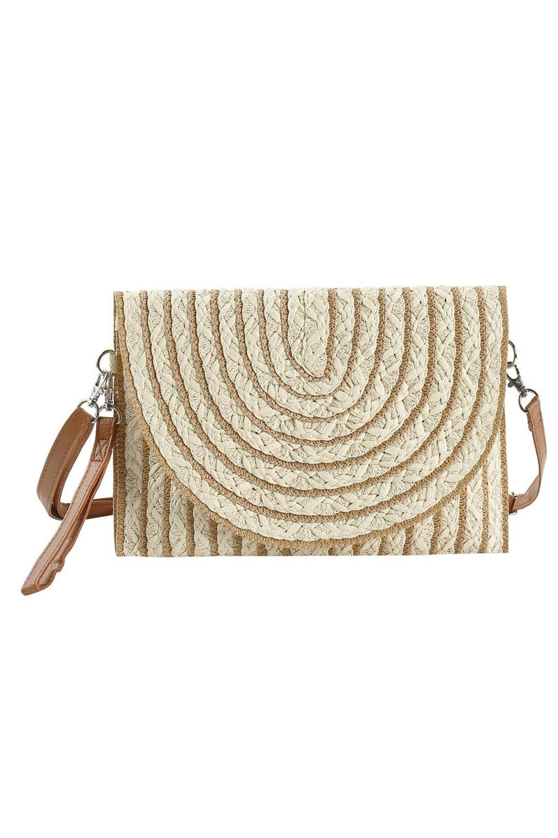 Georgia Striped Straw Crossbody/Clutch: Pink