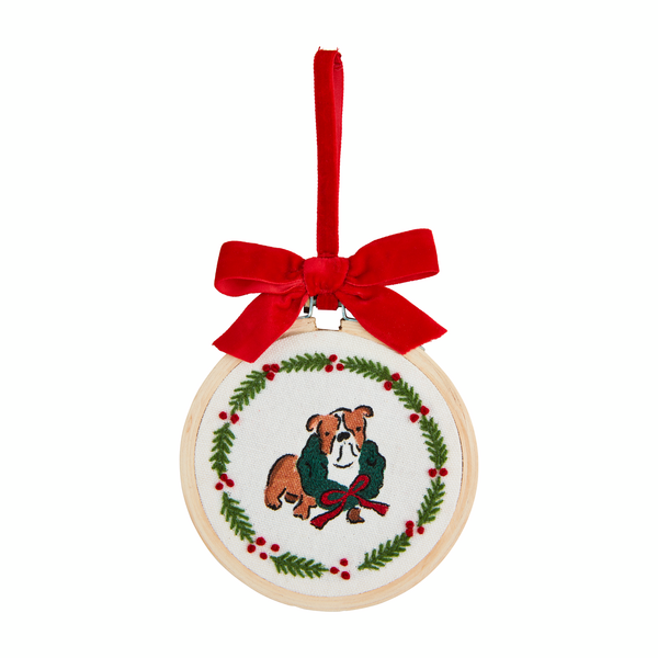 Bulldog Embroidery Hoop Ornament