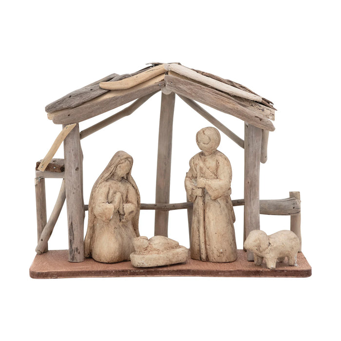 Handmade Driftwood and Paper Mache Nativity