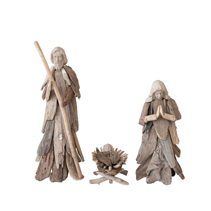 Handmade Driftwood Holy Family, Natural, Set of 3