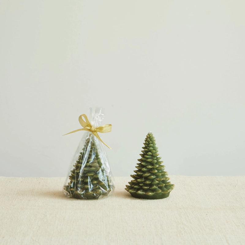 Evergreen Color | Unscented Tree Shaped Candle w/ Gold Tips