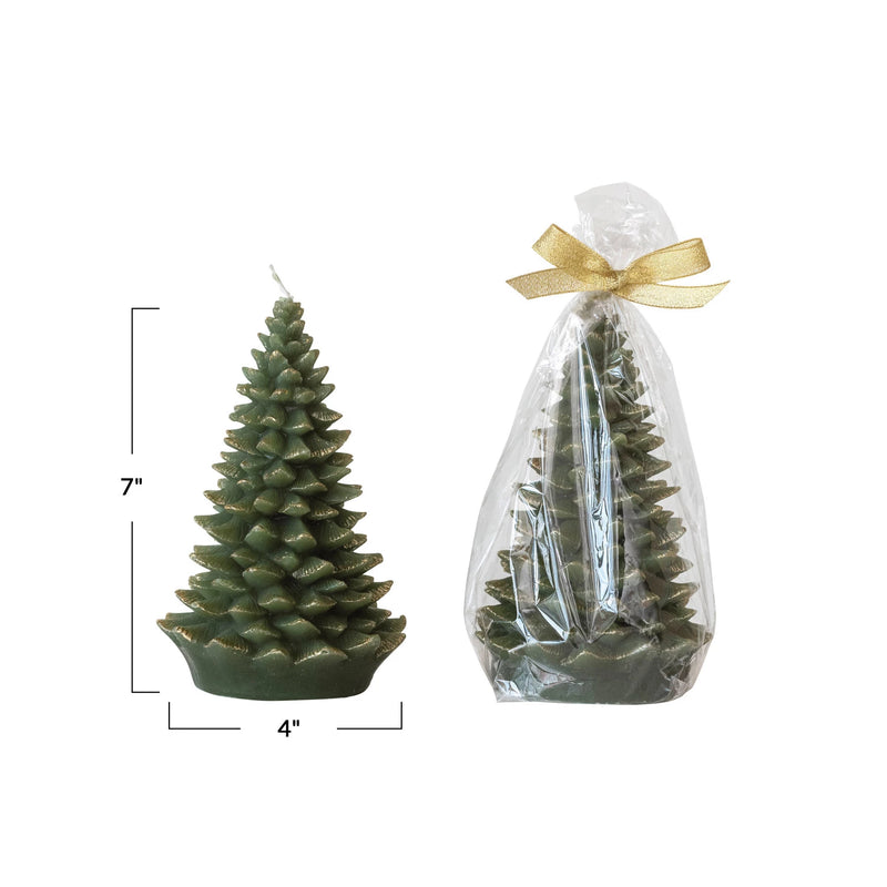 Evergreen Color | Unscented Tree Shaped Candle w/ Gold Tips