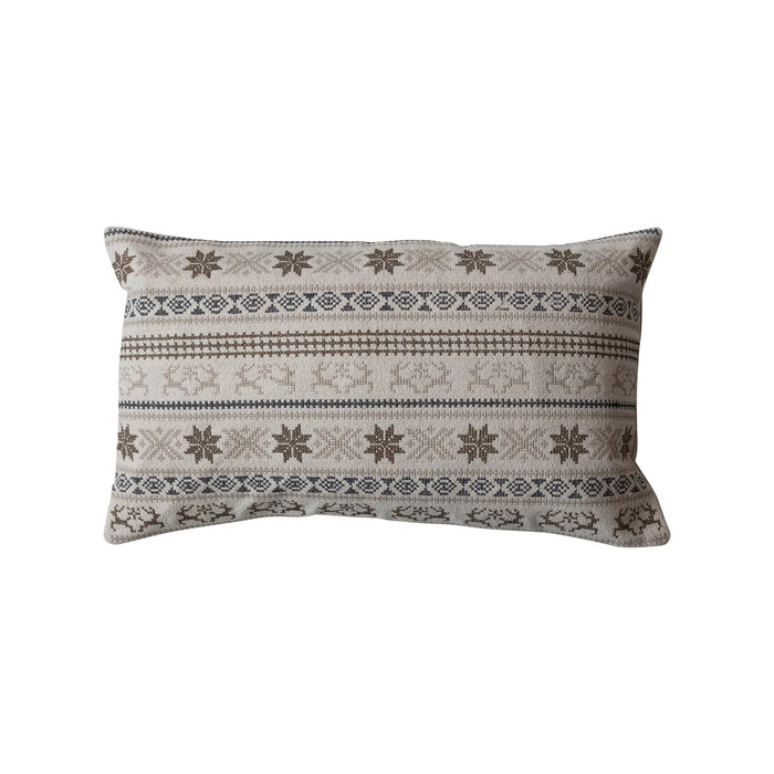 Embroidered Lumbar Pillow w/ Chambray Back