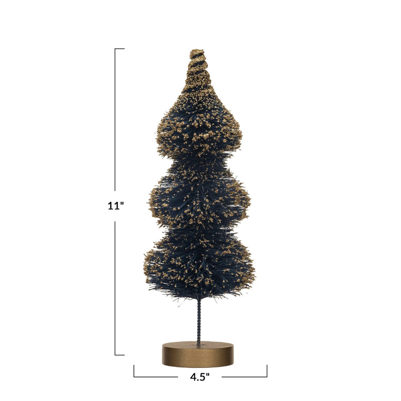 Sisal Bottle Brush Tree w/ Gold Glitter